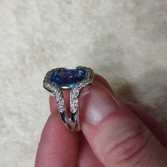 London Blue Topaz And Diamond Ring Set In 10kt White Gold - Picture 5 of 12